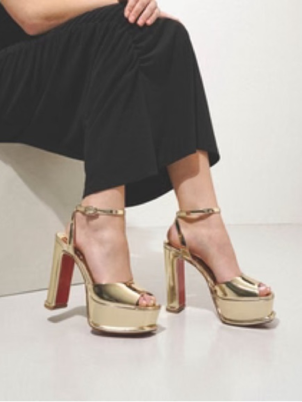 Amali Alta 130 Gold Platform High Heel with Ankle Strap